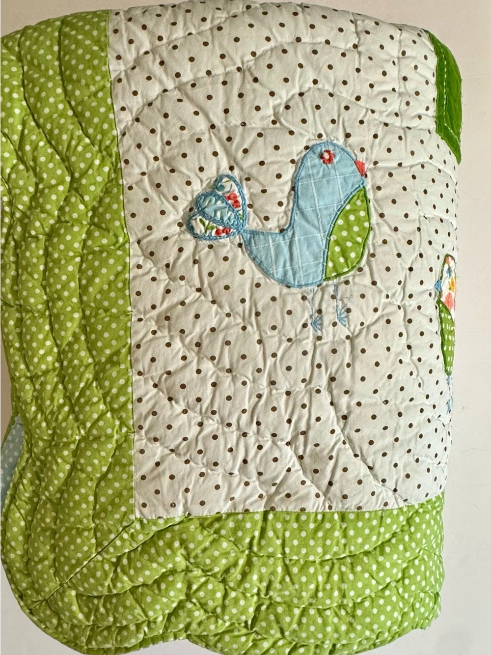 Retired Pottery Barn Kids Twin Brooke Patchwork Tree Quilt in Green, Blue & Pink